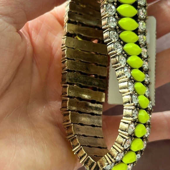 JCREW NWT rhinestone brass neon yellow stretch bracelet prom - Picture 14 of 14